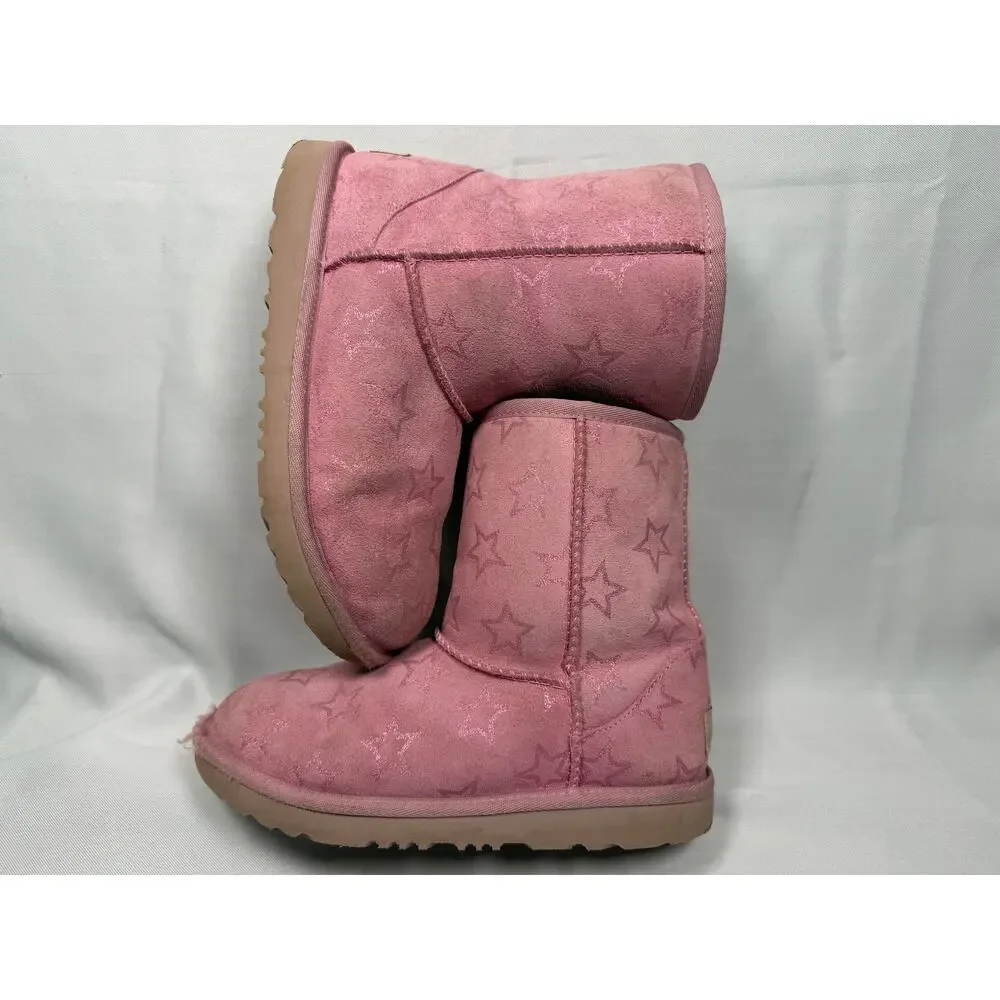 UGG Classic II Pink Star Print Sheepskin Boots Girls US 4 EU 36 Youth